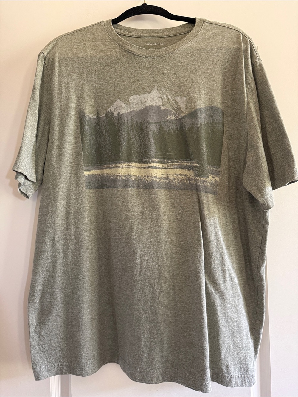 Banana Republic Men's Graphic T-Shirt, Adirondack Green - Mountain Scene, Sz XL.